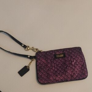 Coach Purple Snake Print Canvas Wristlet In Excellent Condition